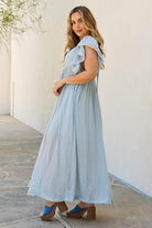 Women's Dresses Sweet Lovely By Jen Full Size Drawstring Deep V Butterfly Sleeve Maxi Dress