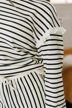 Stripe Ruffle Drop Shoulder Top and Pants Set