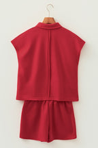 Solid Polo Tee & Elastic Waist Short Set