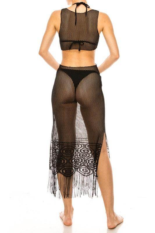 Swimwear - Relaxing Crochet With Tinsel Bottom Mid Cutout - VacationGrabs