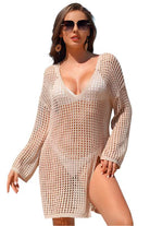Crochet Side Split Beach Coverups Swimwear Dress - VacationGrabs