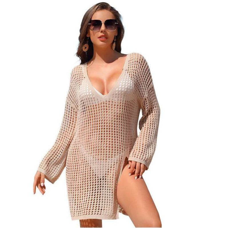 Crochet Side Split Beach Coverups Swimwear Dress - VacationGrabs