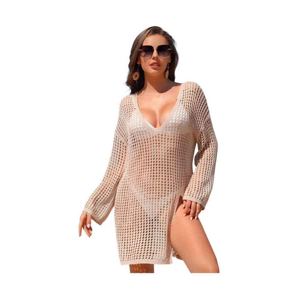 Crochet Side Split Beach Coverups Swimwear Dress - VacationGrabs