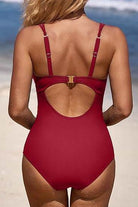 Scalloped V Neck Cut Out Monokini Swimwear - VacationGrabs