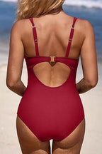 Scalloped V Neck Cut Out Monokini Swimwear - VacationGrabs