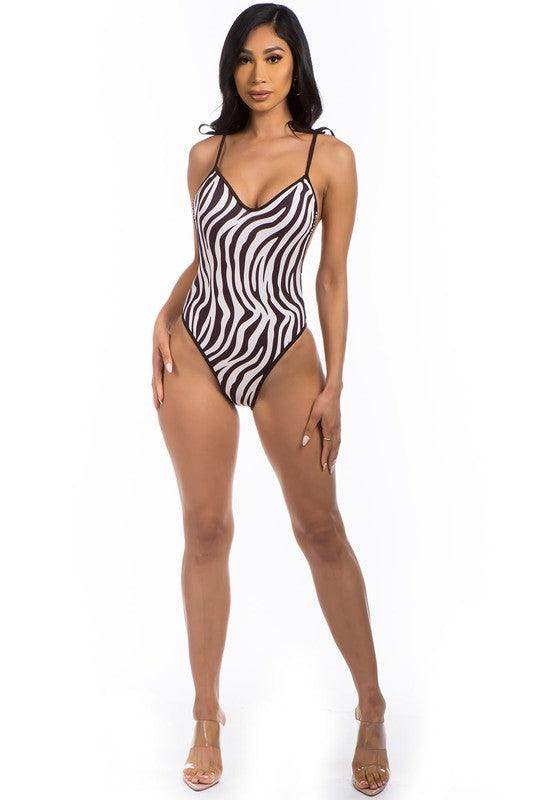 One-Piece Zebra Print Bathing Suit - VacationGrabs