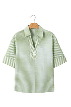 Stripe Collared V-Neck 3/4 Sleeve Blouse