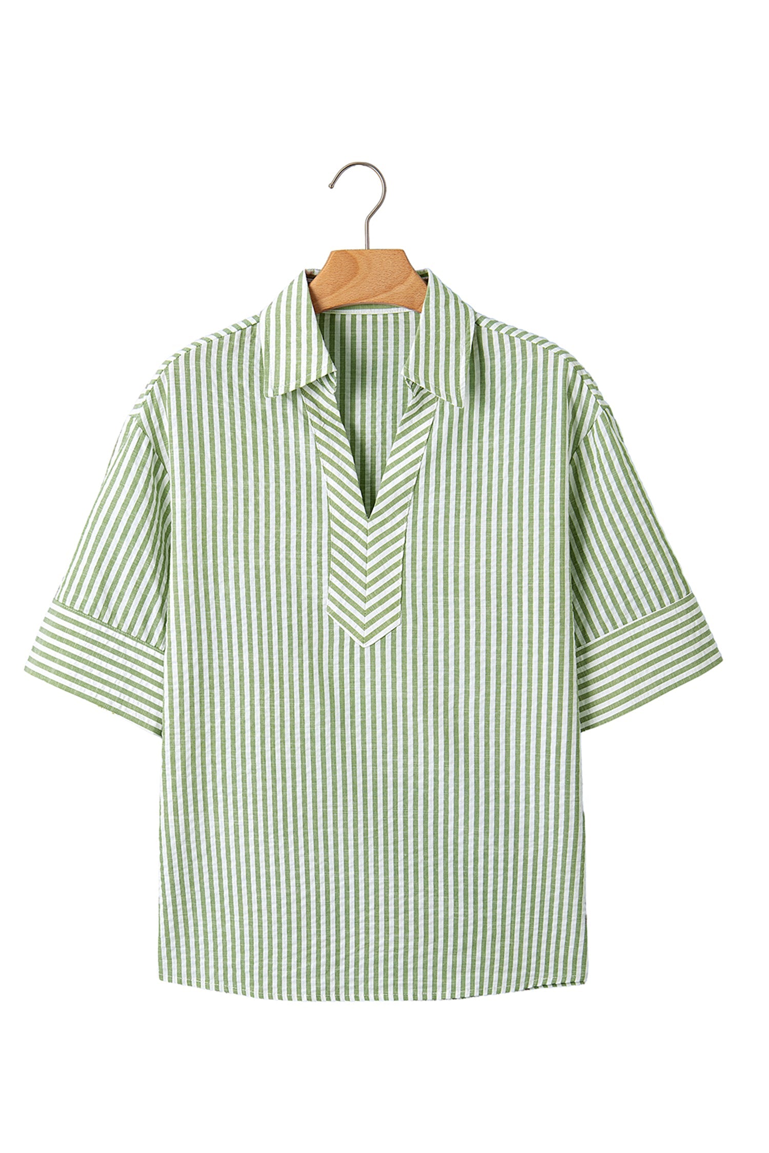 Stripe Collared V-Neck 3/4 Sleeve Blouse