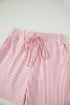 Stripe Dolman Sleeve Polo Shirt & Drawstring Shorts Set