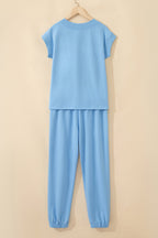 Solid V-Neck Tee & Drawstring Pants Set