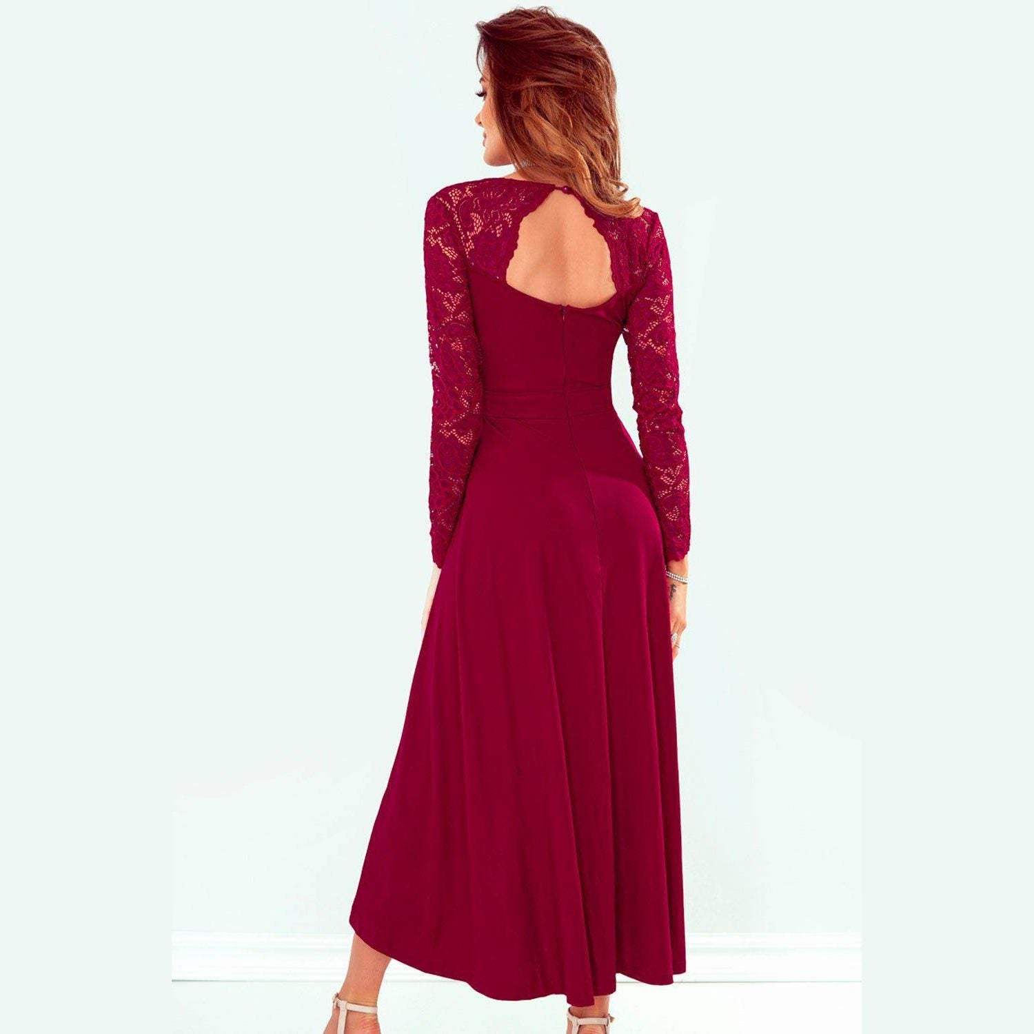 Lace High-Low V-Neck Dress - VacationGrabs