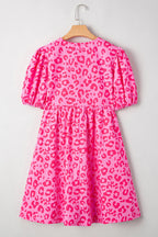 Leopard Puff Sleeve Tie-Front Mini Dress