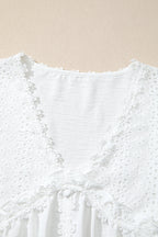 Solid Floral Guipure Lace Frilled Long Sleeve Blouse