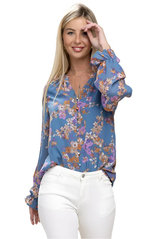 Women's ShirtsWomen's Floral Chiffon Blouse - VacationGrabs