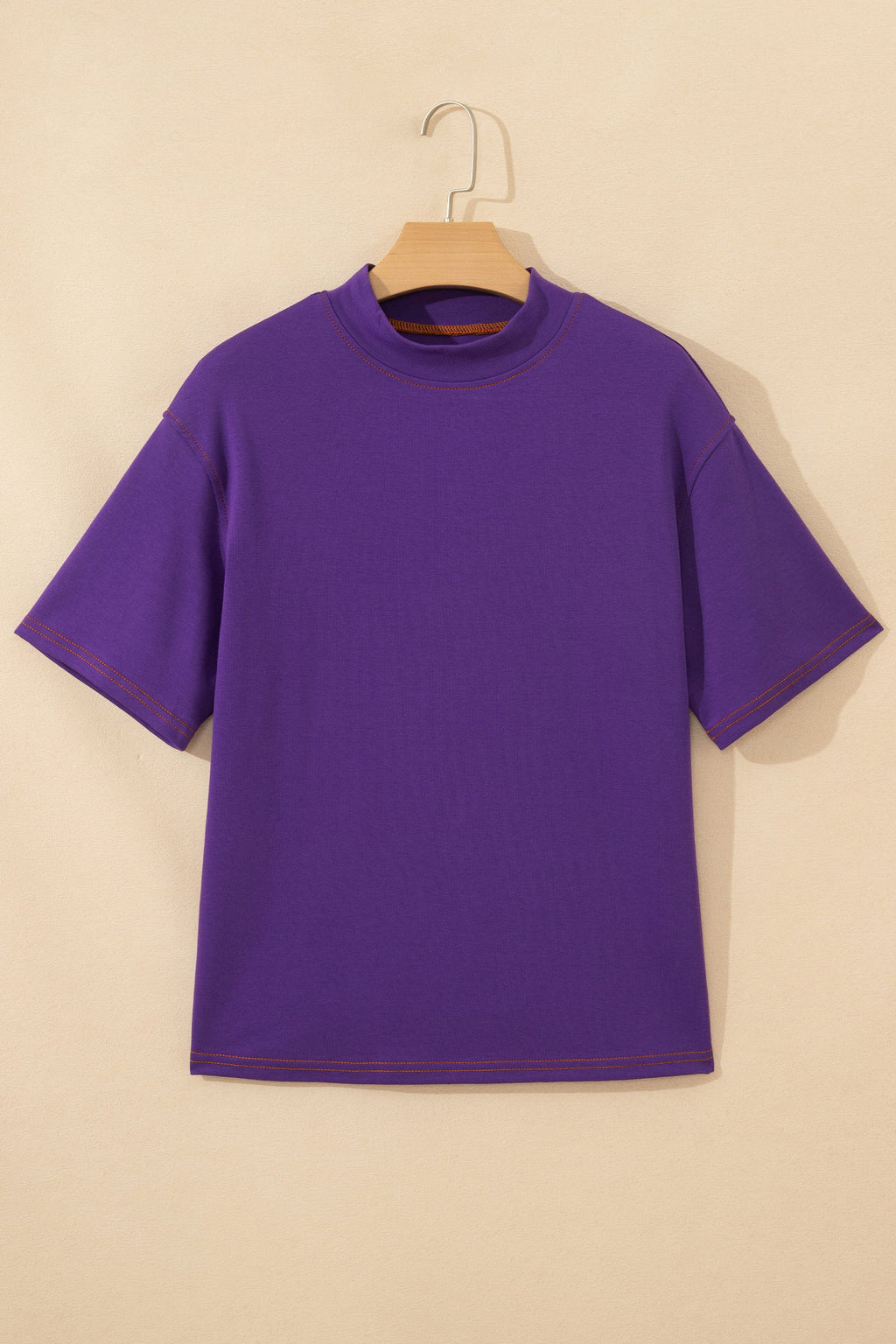 Reversible Contrast Stitching Mock Neck T-Shirt