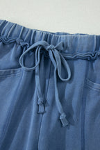 Solid Mineral Wash Drawstring Wide Leg Pants