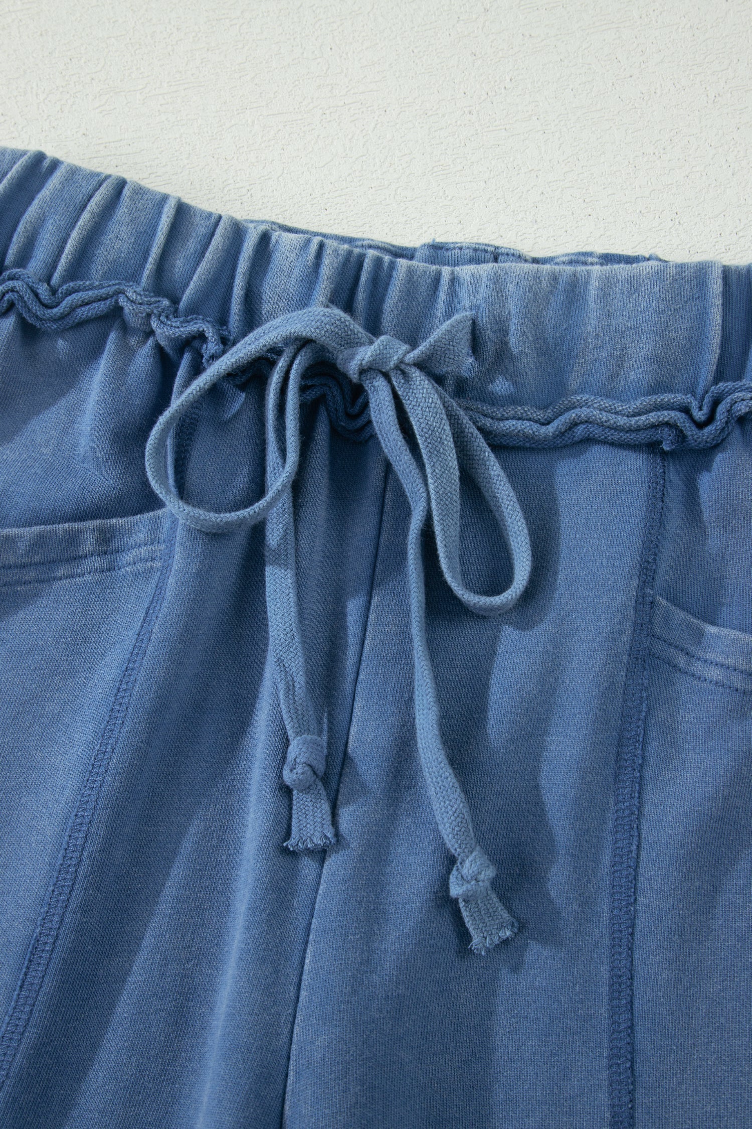 Solid Mineral Wash Drawstring Wide Leg Pants