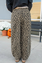 Leopard Denim Drawstring Elastic Waist Loose Pants
