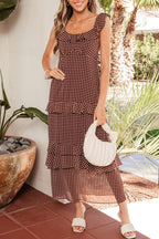 Polka Dot Backless Ruffle Tiered Maxi Dress