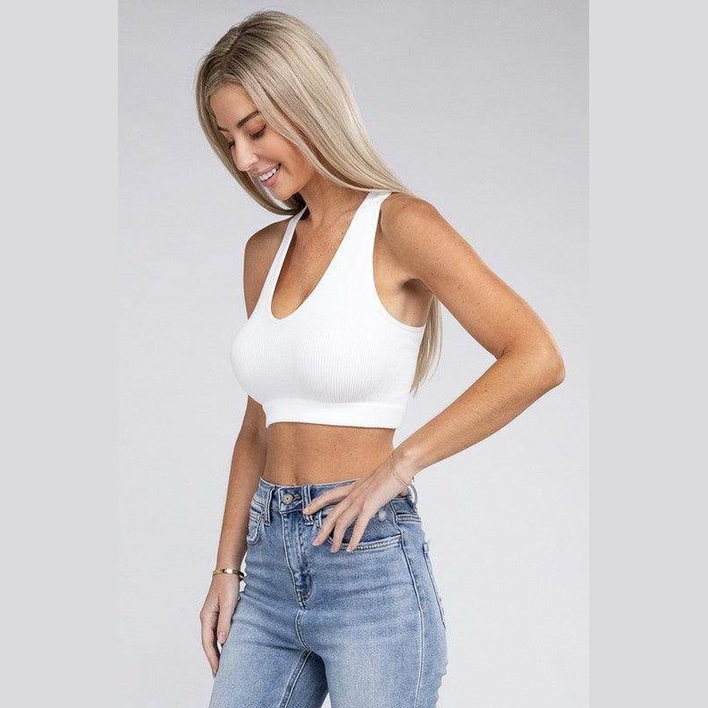 Ribbed Cropped Racerback Tank Top - VacationGrabs