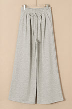 Solid Tied High-Waist Pleated Sweatpants