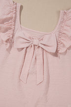 Textured Bow Back Frilled Butterfly Sleeve Blouse