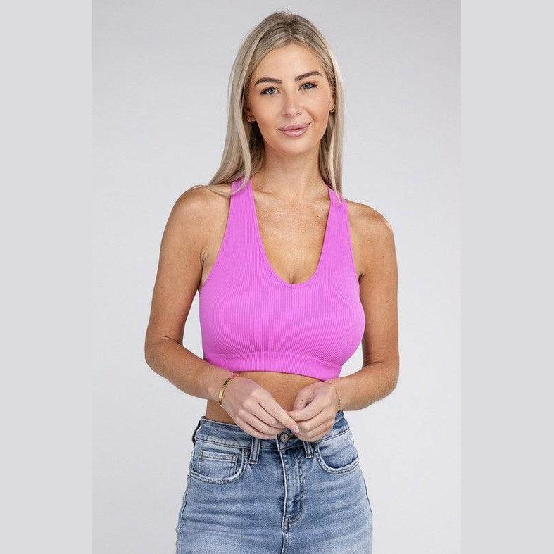 Ribbed Cropped Racerback Tank Top - VacationGrabs