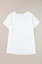 Plus Size Solid Rolled Short Sleeve T-Shirt