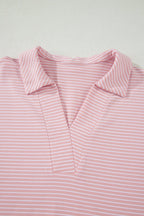 Stripe Dolman Sleeve Polo Shirt & Drawstring Shorts Set