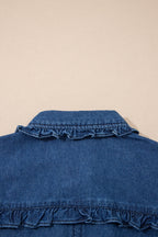 Denim Ruffle Edge Collared Button Up Dress