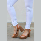 Cognac Platform Heel Sandals - VacationGrabs
