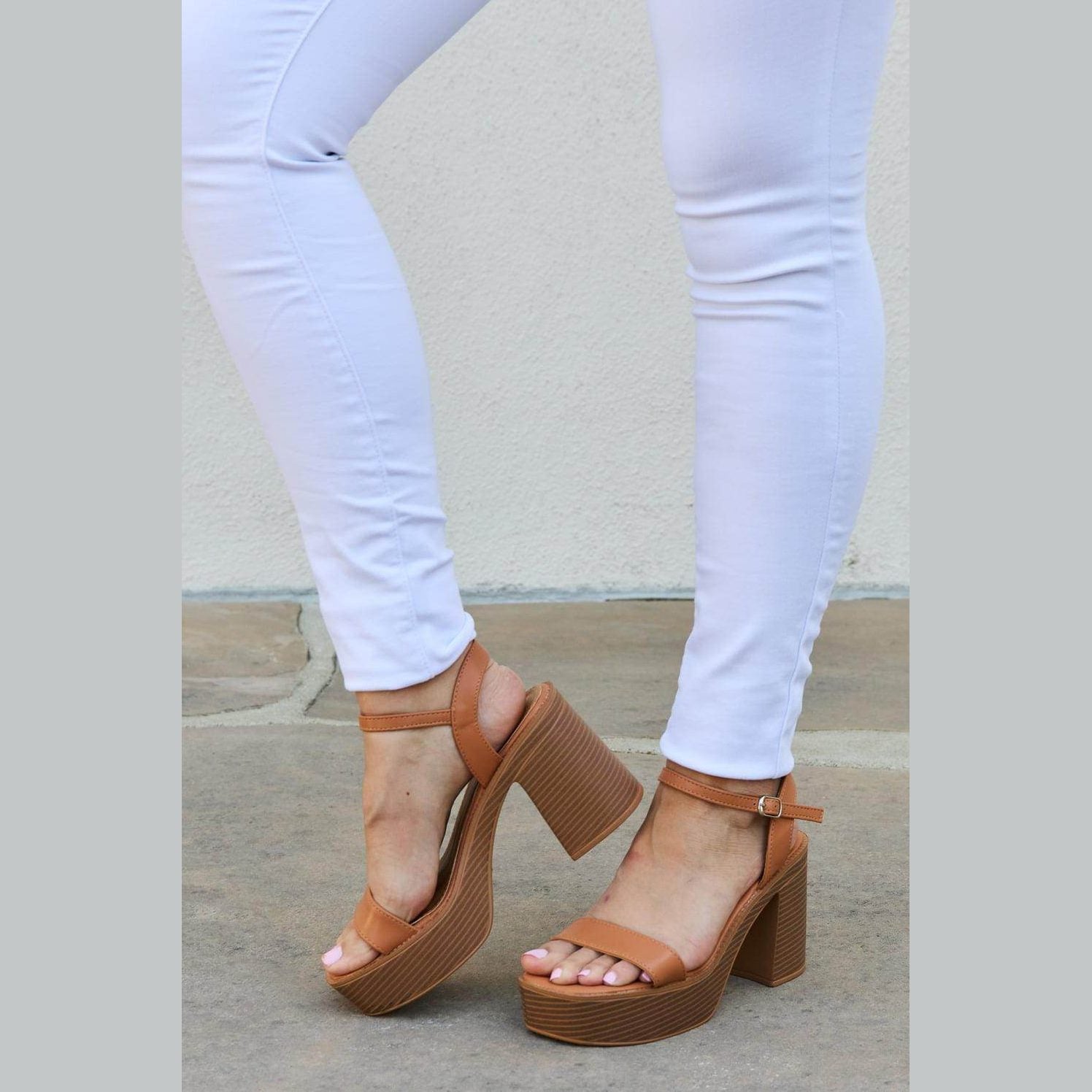 Cognac Platform Heel Sandals - VacationGrabs