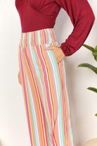 Women's Pants Double Take Striped Smocked Waist Pants with Pockets