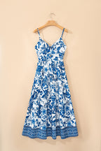 Floral Twisted Bust Spaghetti Strap Backless Maxi Dress