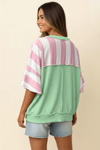 Stripe Exposed Seam Ribbed Patchwork Oversized Tee