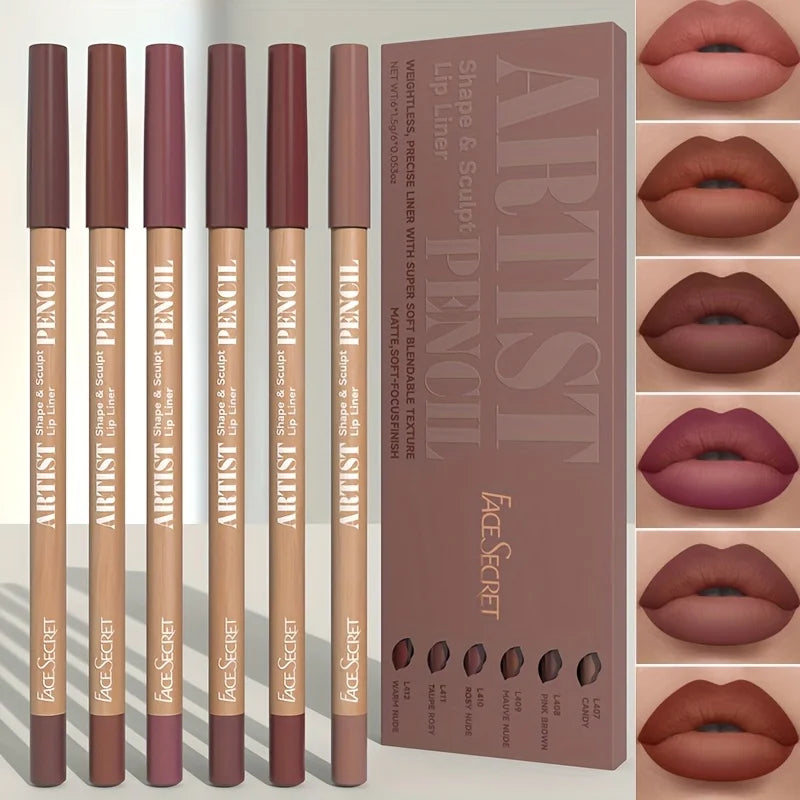velvet matte lip liner set in various nude shades for precise application
