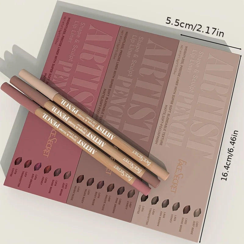 Velvet matte lip liner set in neutral shades for precise lip shaping