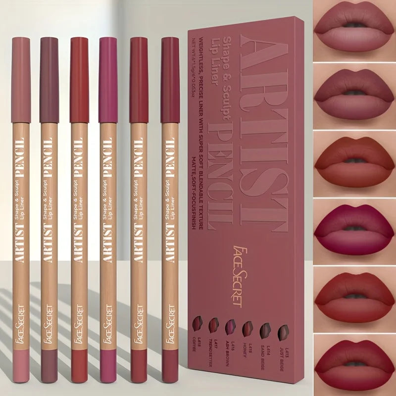 Velvet matte lip liner set in various neutral shades for precise lip shaping