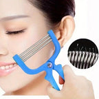Facial hair removal tool in blue, stainless steel for smooth skin