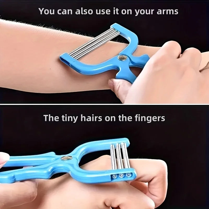Blue facial hair removal tool for smooth skin on arms and fingers
