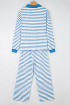 Stripe Collared Top and Drawstring Pants Set