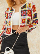 Women's Sweaters Fall Crochet Cardigans Multicolor Y2K Vintage Knitted Sweaters