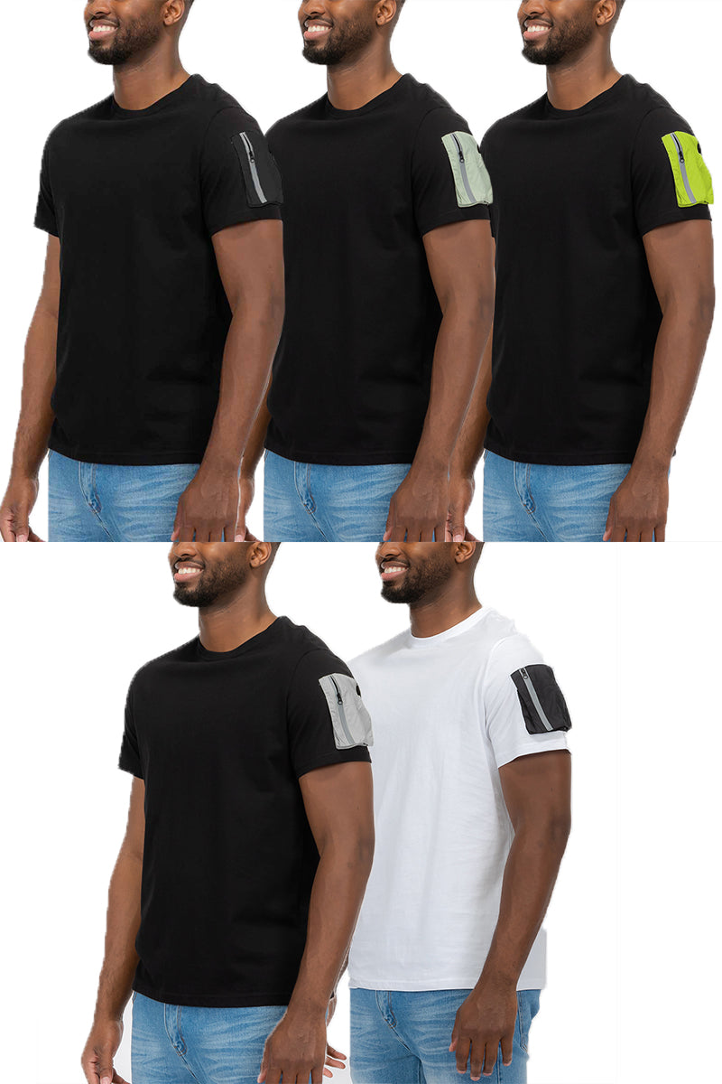 Side Pocket Tee with Zippered Sleeve Pouch | 100% Cotton