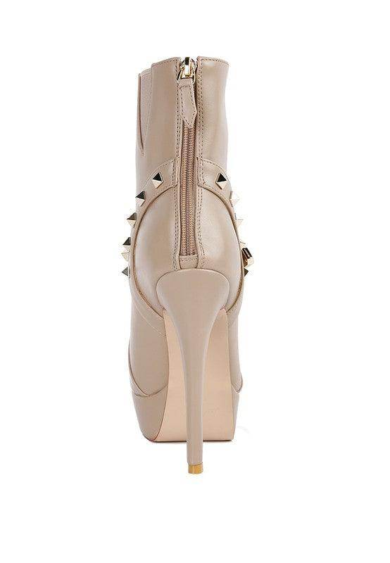 Rag Company Fashion Ankle Boots Online in Beige with Studded Detail and Zipper Closure