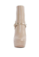 Rag Company Stylish Beige Fashion Ankle Boots Online with Studded Strap Detail and Platform Sole