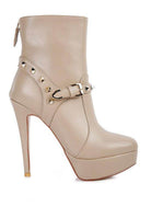 Rag Company fashion ankle boots online in beige with studded belt and high stiletto heel