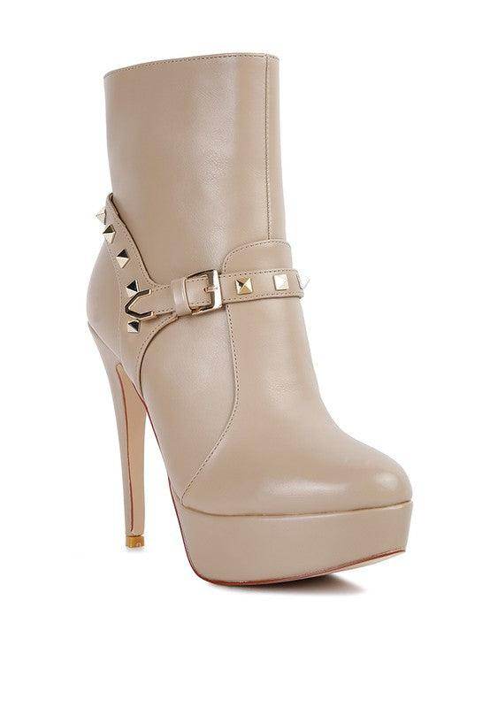 Rag Company Beige Fashion Ankle Boots Online with Studded Accent and High Heel Design
