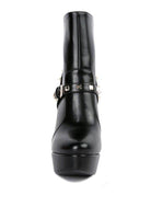 Rag Company stylish black fashion ankle boots online with a unique buckle design and platform sole