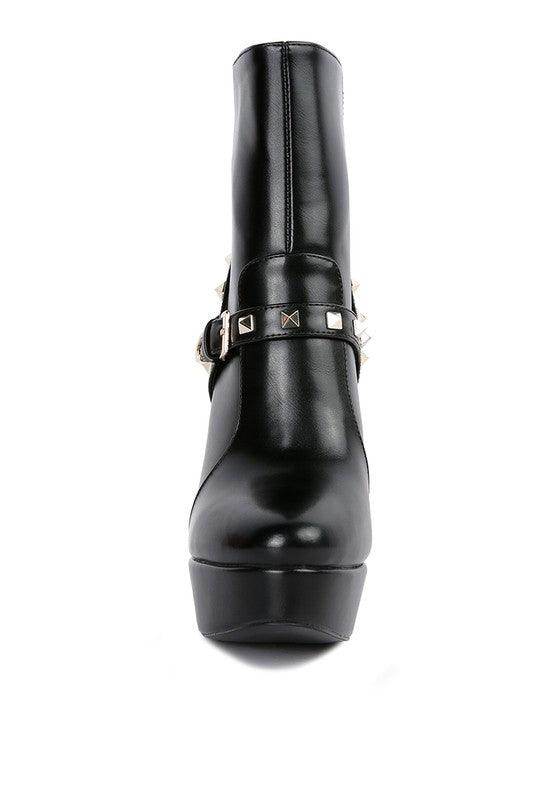 Rag Company stylish black fashion ankle boots online with a unique buckle design and platform sole