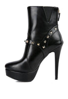 Rag Company stylish black fashion ankle boots online with studded strap and high heels